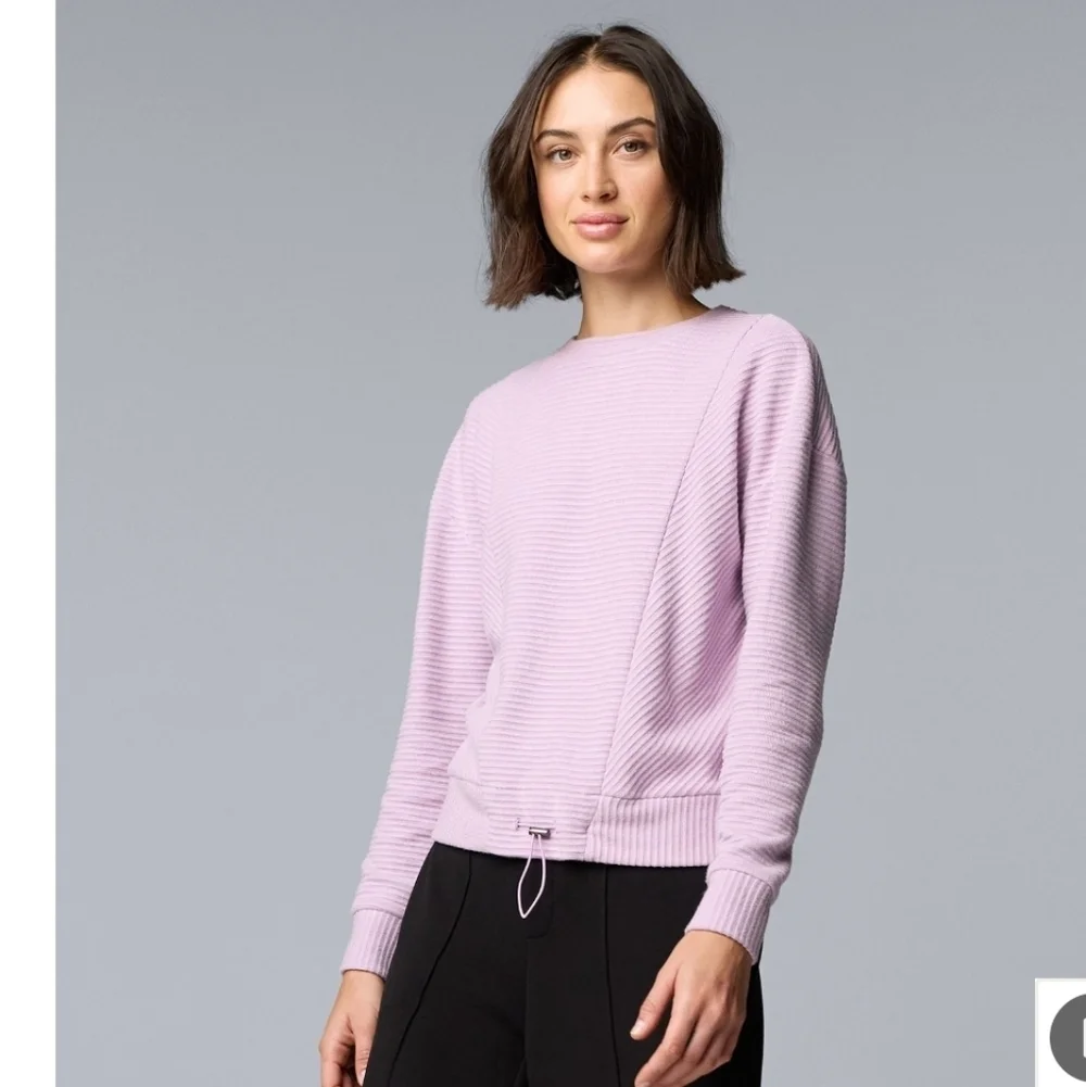 Simply Vera Wang Purple Ribbed Drawcord Pullover Athleisure Sweatshirt